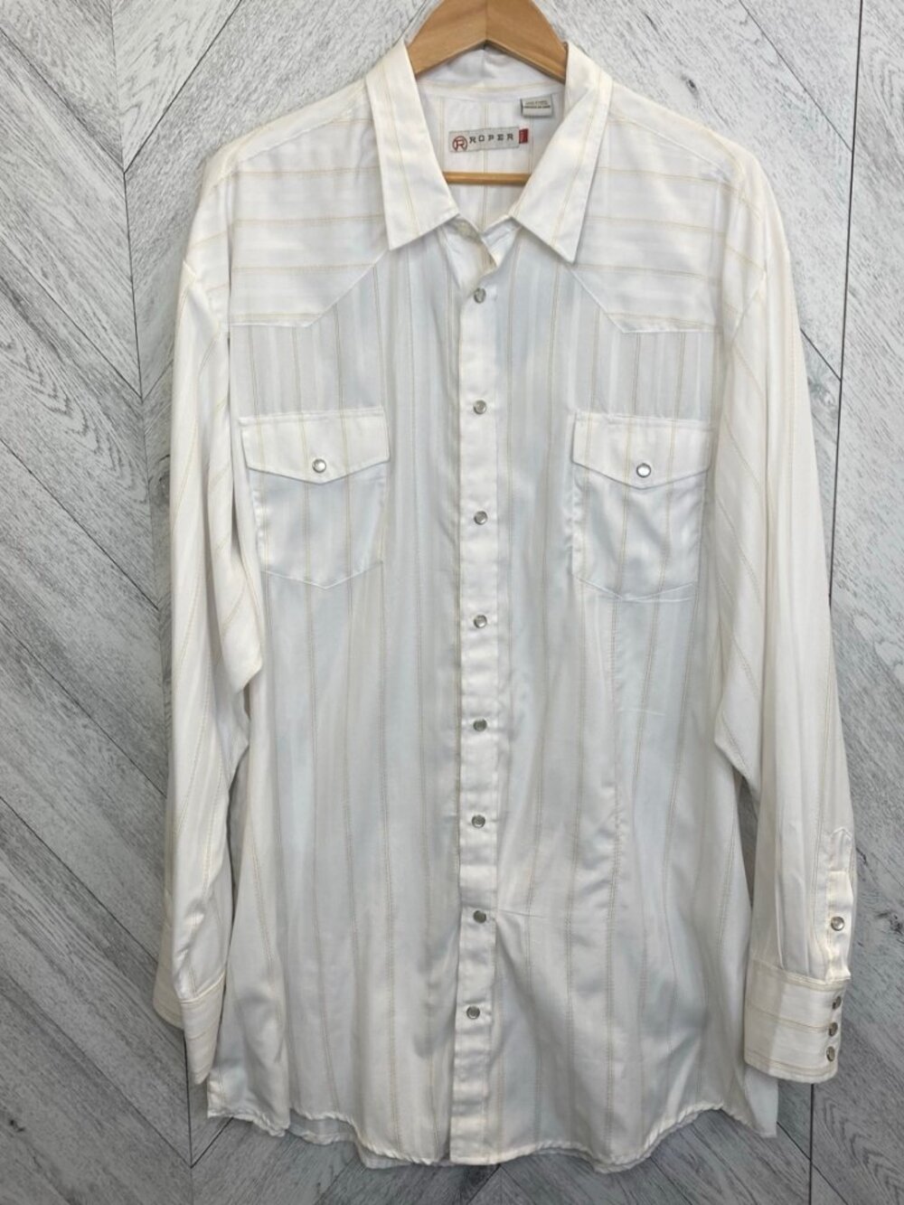Roper Western Pearl Snap Shirt Mens 4XLT White Gold Pinstripe Cowboy Rodeo
